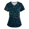 Womens Scrub Tops Fall Flowly Hiking Tshirts Womans Short Sleeve Cute Lightweight Printing Polyester Fitted V Neck Pocket Scrubs for Women Blue view 1