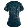 Womens Scrub Tops Fall Flowly Hiking Tshirts Womans Short Sleeve Cute Lightweight Printing Polyester Fitted V Neck Pocket Scrubs for Women Blue view 2