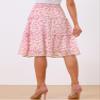 Allegra K Women's Floral Skirts Spring Smocked Elastic Waist A-Line Below Knee Length Ruffle Tiered Skirt Small Pinks view 4