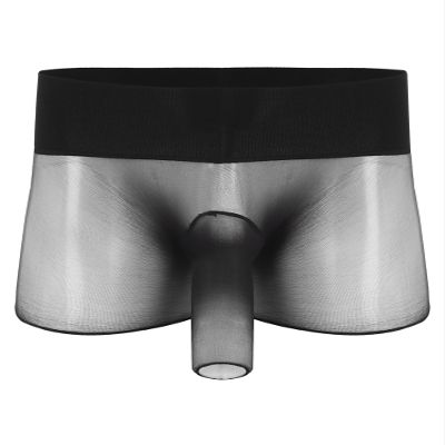 Miutii Sissy Mens Ultra-Thin Breathable Stretchy Briefs Elephant Nose Open Closed Sheath Boxer Shorts Black&Opening Sheath One Size