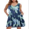 BELAROI Plus Size Summer Dresses Sundress for Curvy Women Beach Swimsuit Coverup Casual Hawaiian V Neck Button Sleeveless Tshirt Tank Dress with Pockets (4X,14-Steel Blue) view 1