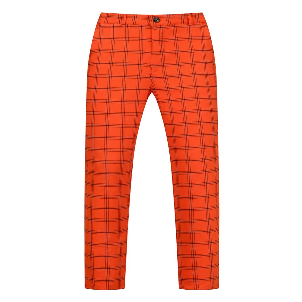 Lars Amadeus Orange Plaid Pants for Men's Slim Fit Flat Front Skinny Plaid Dress Pants 32 Orange