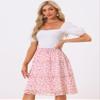 Allegra K Women's Floral Skirts Spring Smocked Elastic Waist A-Line Below Knee Length Ruffle Tiered Skirt Large Pinks view 2