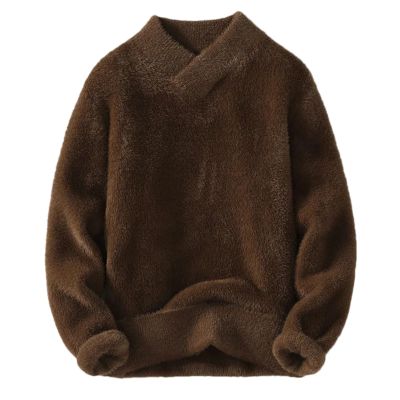 ZMIN Men's Sweater Winter Cashmere V-Neck Sweaters Mens Knitted Pullover Men Soft Warm Solid Color Chothing Coffee L