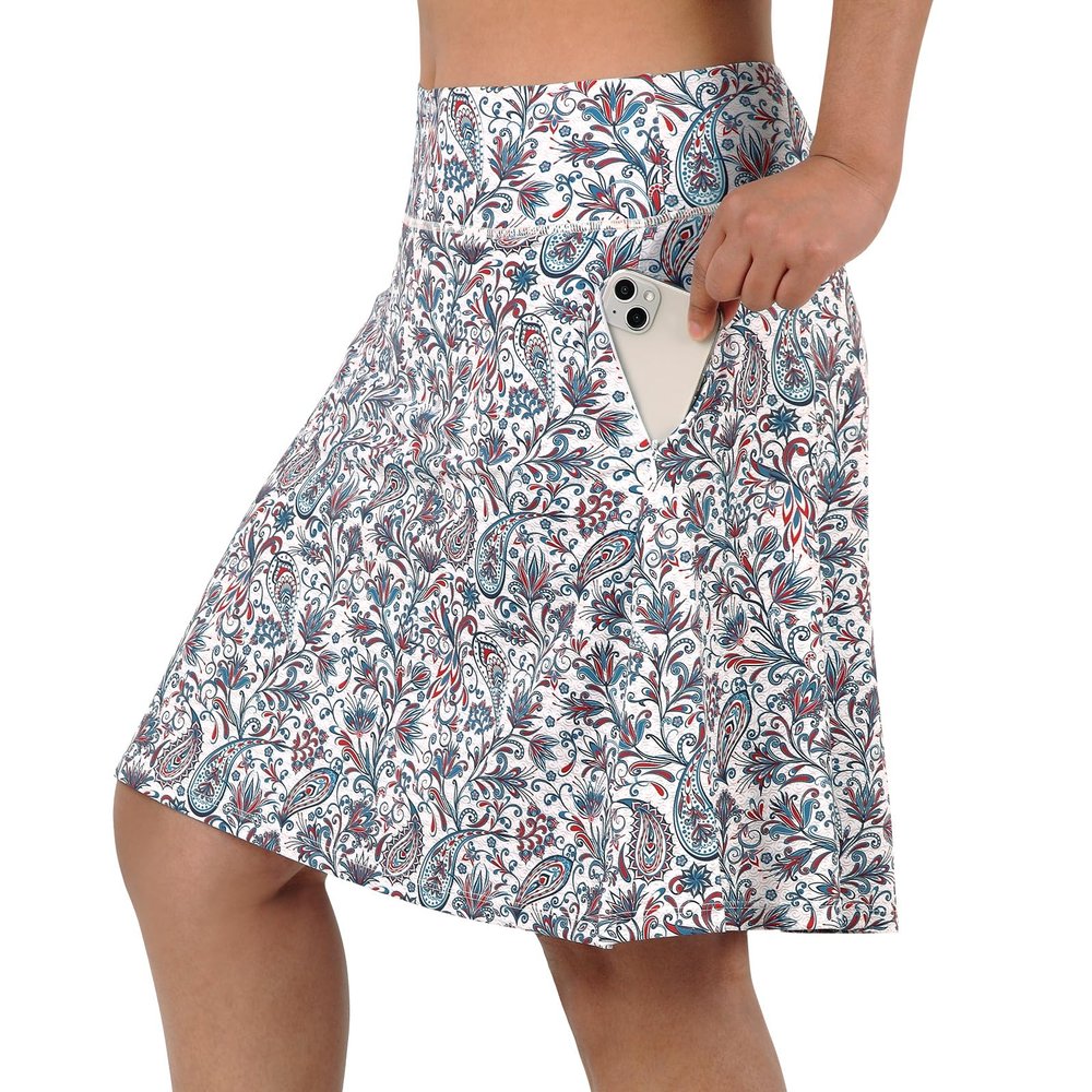 ANIVIVO Women's Skorts Skirts 20" Knee Length,Tennis Golf Pickleball Sports Skirts with High Waisted Zipper Pockets(Colorful Flower,M)