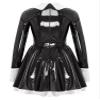 ACSUSS Women's Wet Look PVC Leather French Maid Costume Long Sleeve Mini Apron Dress Fancy Dress Black 3X-Large view 4