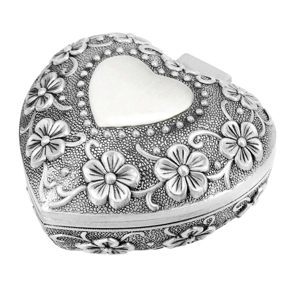 Roedax Jewelry Box Heart Shape Jewelry Box Vintage Antique Jewelry Case Silver Jewelry Storage Box Classic Woemn Jewelry Organizer Box exquisite