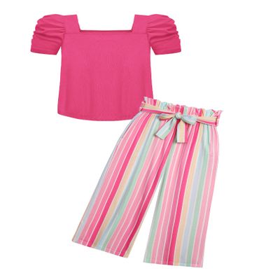 Arshiner Girls 2 Pieces Outfits Kids Square Neck Puff Sleeve Tops and Pants Set with Pockets 6-14 Years