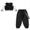 Aislor Kids Girls Long Sleeve Bomber Jacket Sweatshirt Outerwear with Jogger Cargo Pants Set Fall Winter Sweatsuit Black 9-10 Years view 4