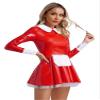 ACSUSS Women's Wet Look PVC Leather French Maid Costume Long Sleeve Mini Apron Dress Fancy Dress Red Small view 3