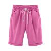 NATHGAM Womens Shorts Summer Beach Cute Cotton Linen Comfy Bermuda Shorts Baggy Stretchy Drawstring Casual Workout Shorts Hot Pink view 1