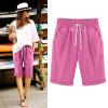 NATHGAM Womens Shorts Summer Beach Cute Cotton Linen Comfy Bermuda Shorts Baggy Stretchy Drawstring Casual Workout Shorts Hot Pink view 2