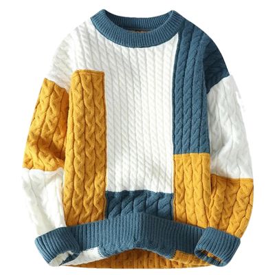 Autumn Men's Twist Braid Sweater Pullovers Winter Thick Knit Sweaters Streetwear Warm O Neck Jumper Pullover Blue XS
