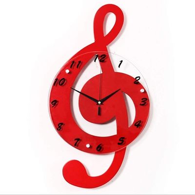 OrBheS Red/Yellow Music Creative Decoration Fashion Wall Clock Living Room Modern Minimalist Mute Children's Clock Rural Trend Glass 29 * 52 (cm) (Color : Red) (Color : Red)