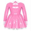 ACSUSS Women's Wet Look PVC Leather French Maid Costume Long Sleeve Mini Apron Dress Fancy Dress Pink X-Large view 4