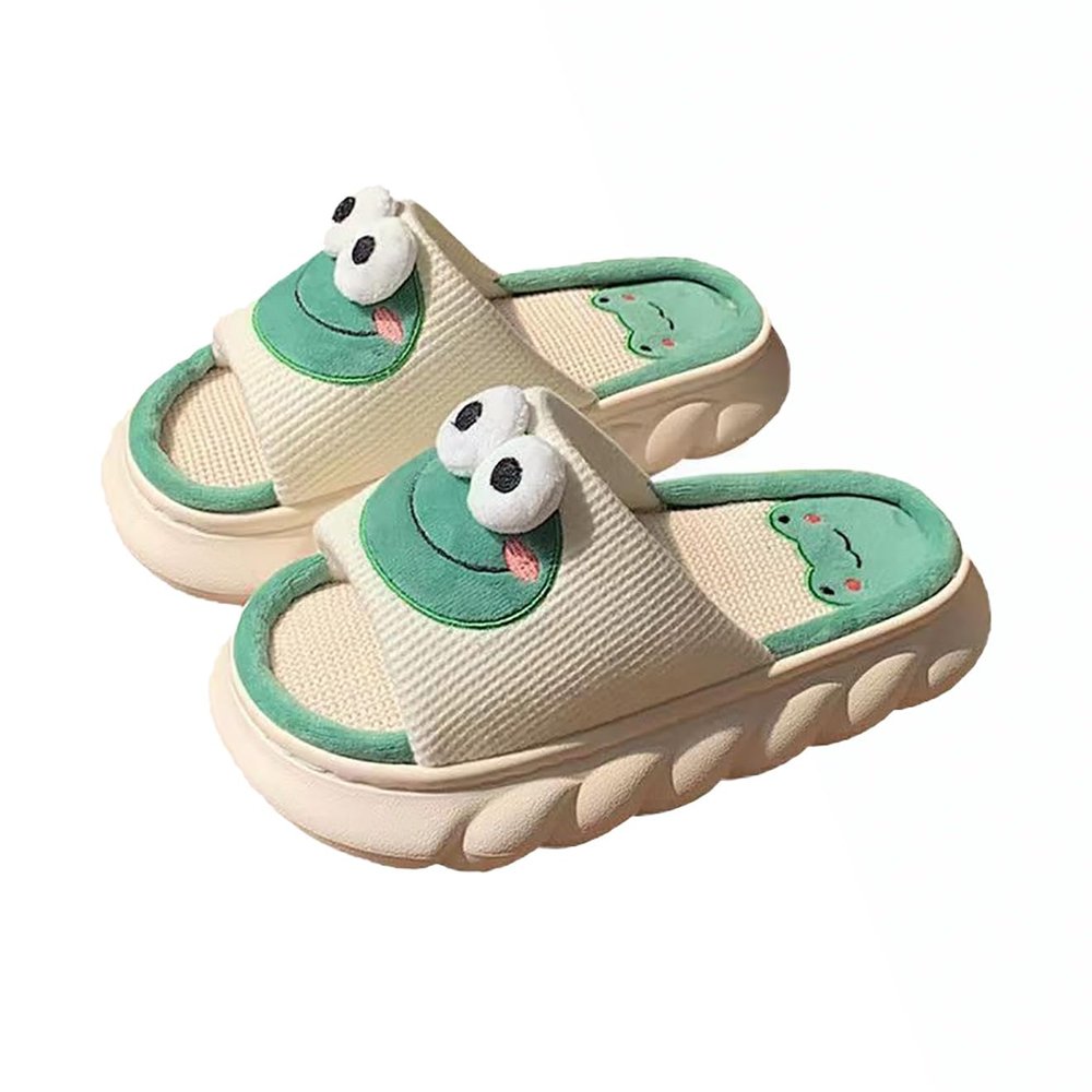 HANDKEI Cartoon frog slippers, women's animal shaped slippers, home slippers, cute indoor and outdoor slippers (light green, Adult, Women, 5, 6, Medium)