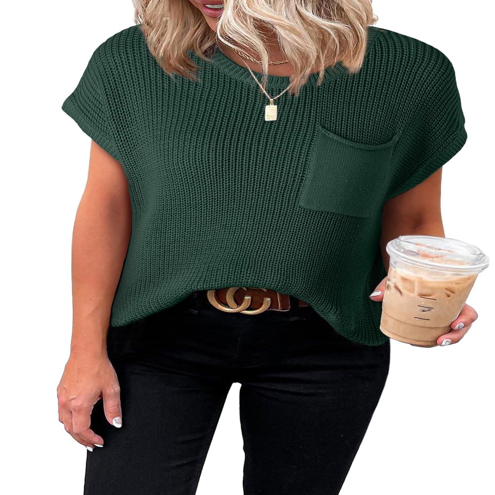 Dokotoo Womens Summer Tops Ladies Fashion Spring Scoop Neck Short Sleeve Tunic Tops and Blouses Solid Color Casual T-Shirts Work Business Loose Tee Shirt Green Small