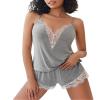 Avidlove Womens Pajama Sets Pj sets for woman 2 Piece Sexy Pajamas Lace Sleepwear Soft (Light Grey,XXL) view 1