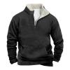 Men's Quarter Zipper Sherpa Sweatshirts 2025 Thermal Warm Sweater 1/4 Zip Stand Collar Cowboy Print Tactical Jacket2-Black,X-Large view 1