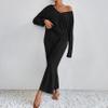 codcm Women's Ribbed Knit Pajama Set Long Sleeve Top and Lounge Pants Sleepwear Two Piece Matching Outfits Set(Black,XX-Large) view 2