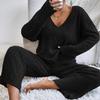 codcm Women's Ribbed Knit Pajama Set Long Sleeve Top and Lounge Pants Sleepwear Two Piece Matching Outfits Set(Black,XX-Large) view 4