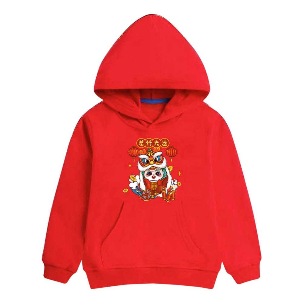 Happy 2022 Chinese New Year of the Dragon Unisex Red Hoodie Sweatshirt for Boys Girls Kids (H, 10-11 Years)