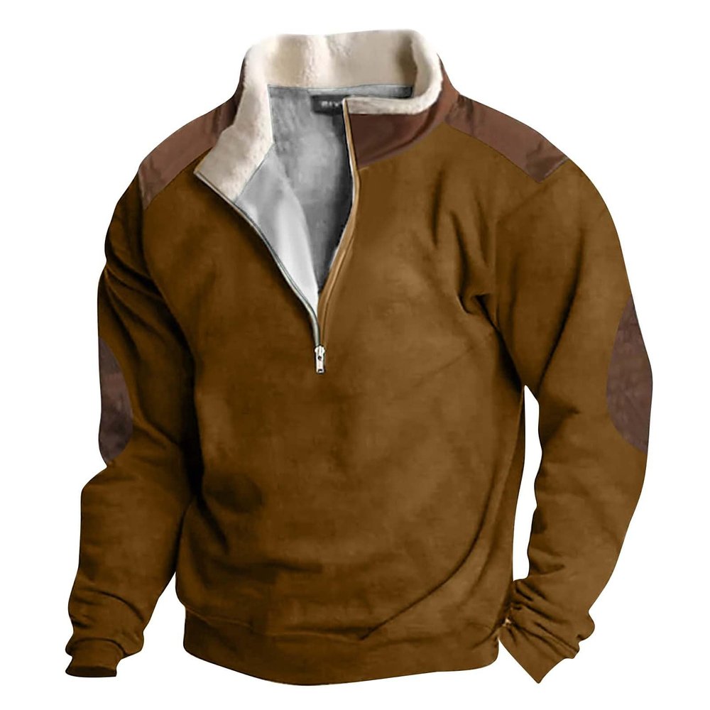 Men's Quarter Zipper Sherpa Sweatshirts 2023 Mens Long Sleeve Slim Fit Tshirts Polyester Shirts for Men Pack Mens Tall Shirts Wind Jackets Mens Tactical Jacket2-Brown,5X-Large