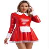 ACSUSS Women's Wet Look PVC Leather French Maid Costume Long Sleeve Mini Apron Dress Fancy Dress Red 4X-Large view 1