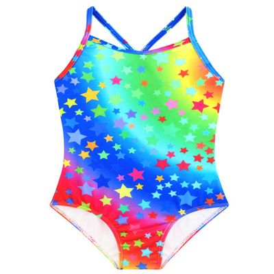 Girls One Piece Swimsuits Cute Rainbow Stars Printed Swimsuit Summer UPF 50+ Quick Dry Beach Bathing Suit Cross Shoulder Strap Swimwear 5t 4t