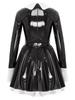 ACSUSS Women's Wet Look PVC Leather French Maid Costume Long Sleeve Mini Apron Dress Fancy Dress Black Small view 4