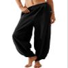 Himosyber Women Cotton Pants Wide Leg Pants Casual Loose Baggy Elastic Waist Beach Palazzo Harem Pants (Black-S) view 1