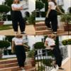 Himosyber Women Cotton Pants Wide Leg Pants Casual Loose Baggy Elastic Waist Beach Palazzo Harem Pants (Black-S) view 2