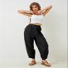Himosyber Women Cotton Pants Wide Leg Pants Casual Loose Baggy Elastic Waist Beach Palazzo Harem Pants (Black-S) view 3