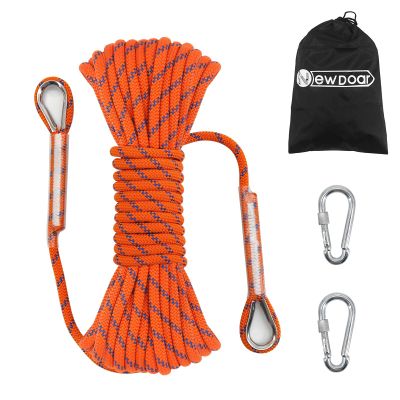 NewDoar 14KN Static Climbing Rope 8mm(5/16in) Accessory Cord Equipment 33FT(10M) 66FT(20M) 98FT(30M) 165FT(50M) Escape Rope with 2 Carabiners for Ice Climbing Equipment Fire Rescue Rope-Orange/30M