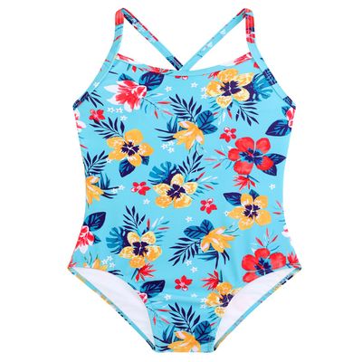Girls Bathing Suits Blue Floral One Piece UPF 50+ Sun Protection Swimwear Summer Quick Dry Beach Swim Suit for Kids Girl 5t 4t Swimsuit