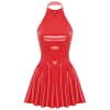 Freebily Women's Wetlook Latex Dress Halter Neck Sleeveless A-line Hem Back Zipper Mini Dress Red Large view 4