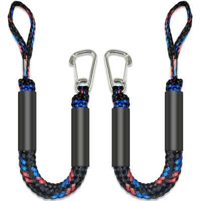 Fender Lines Anchor Bungee 316 Stainless Clip Boat Dock Lines 2PCS (Black Blue Red, 2 Feet)