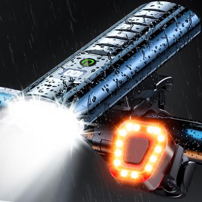 Bike Light Set, Prasky Rechargeable Bicycle Lights Front and Rear, Super Bright LED Headlight, IP65 Waterproof Multiple Modes Road Mountain Bike Lights for Night Riding