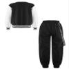 Freebily Girls Boys Long Sleeve Bomber Jacket Coat Sweatshirt Outwear with Cargo Pants for Workout Skateboarding Black 11-12 Years view 2