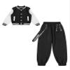 Freebily Girls Boys Long Sleeve Bomber Jacket Coat Sweatshirt Outwear with Cargo Pants for Workout Skateboarding Black 11-12 Years view 3