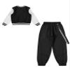 Freebily Girls Boys Long Sleeve Bomber Jacket Coat Sweatshirt Outwear with Cargo Pants for Workout Skateboarding Black 11-12 Years view 4