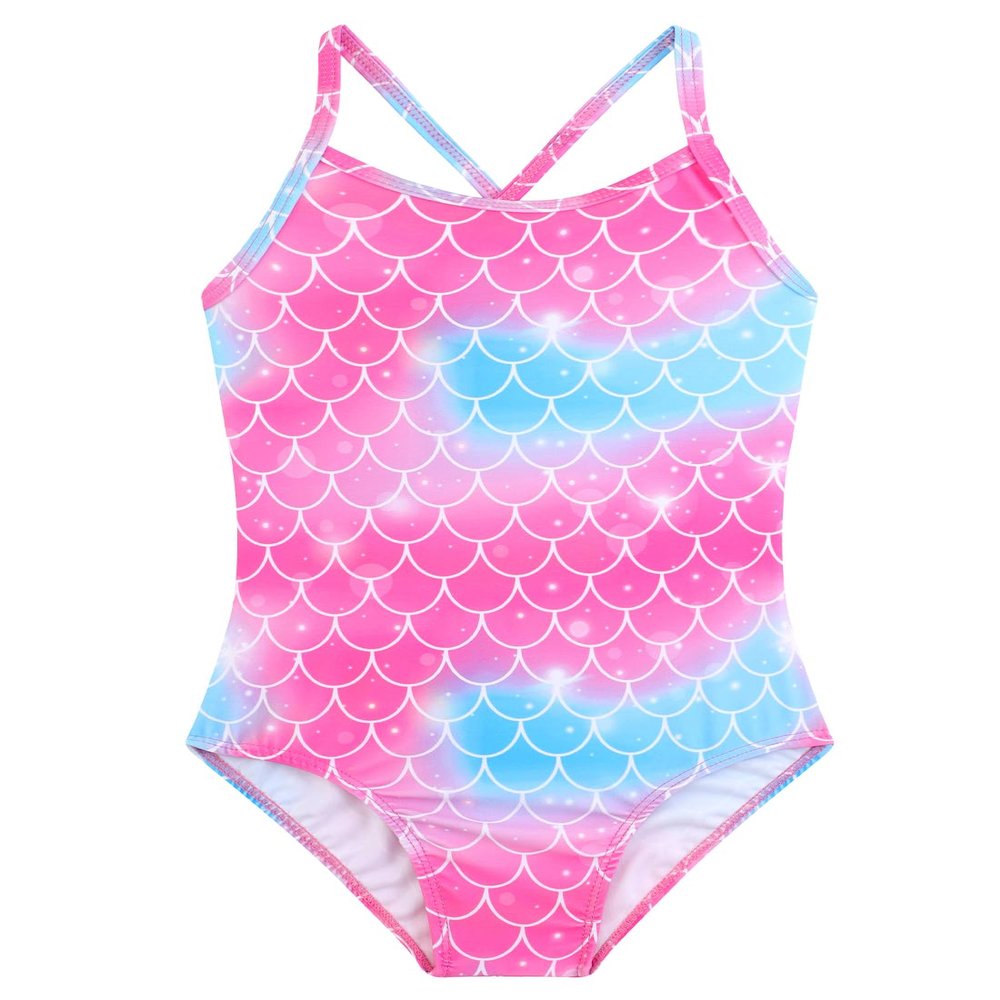 Girls Mermaid Swimsuit Summer One Piece UPF 50+ Quick Dry Beach Swimwear Suit Cross Shoulder Strap Swimsuits Mermaid Bathing Suit 5t 4t