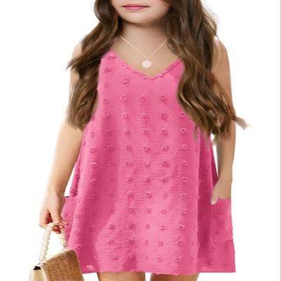 Batermoon Girls Swim Cover Up Swiss Polka Dot Summer Beach Dress V Neck Boho Cute Dresses with Pockets 4-14 Years