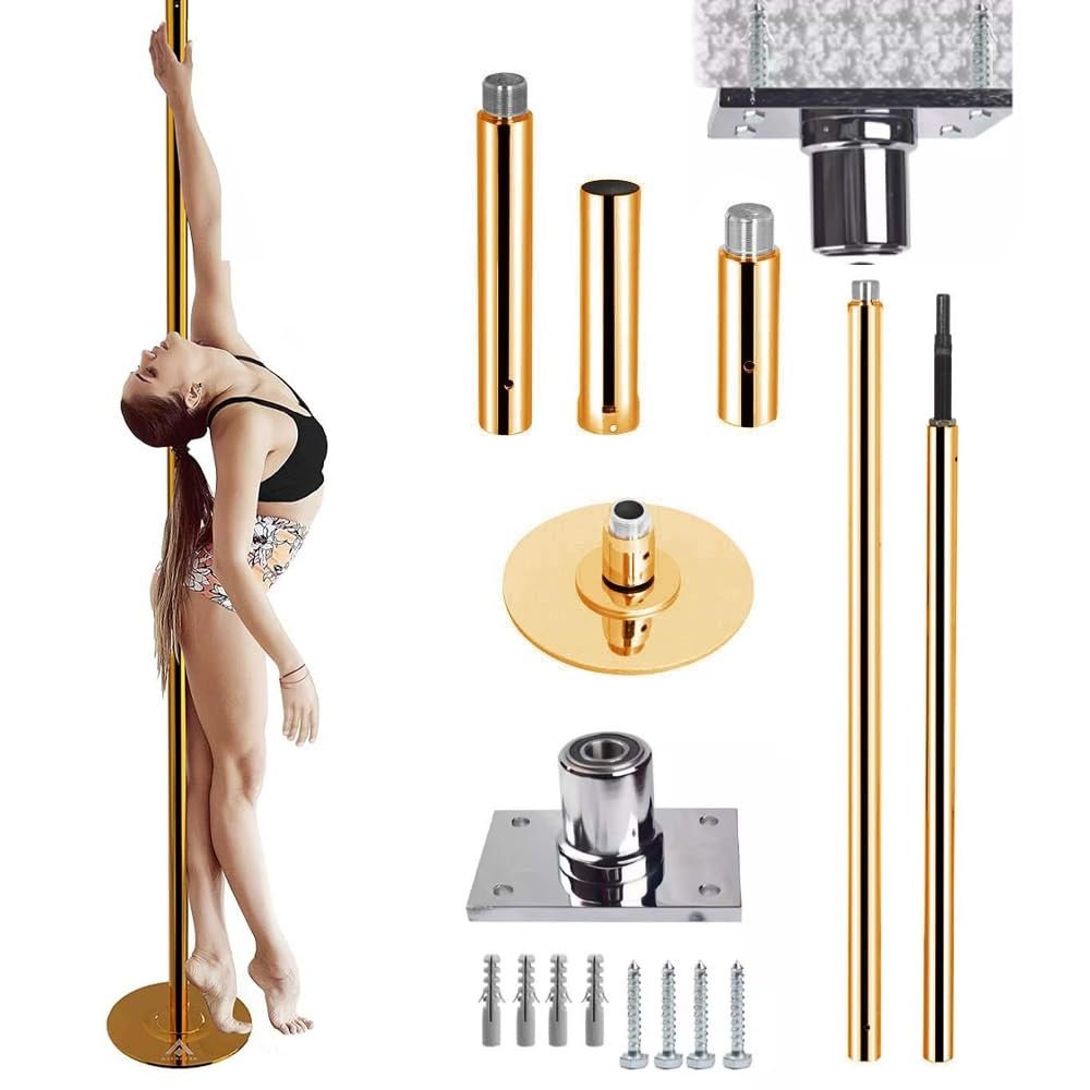 BBHW Gold Stripper Dancer Pole, Ceiling Mounted Exotic Dancing Pole Full Kit, Home Fitness Steel Spinning Rod for Beginners and Professionals (Color : 2.7M-3.2M(8.9FT-10.5FT))