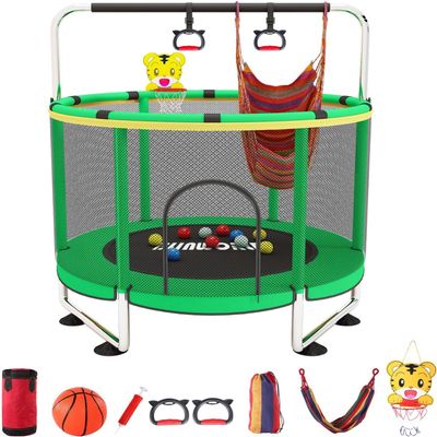 BLINWORLD Trampoline for Kids, Adjustable Baby Toddler Trampoline with Basketball Hoop, 440lbs Indoor Outdoor Toddler Trampolin with Enclosure (Dark Green)