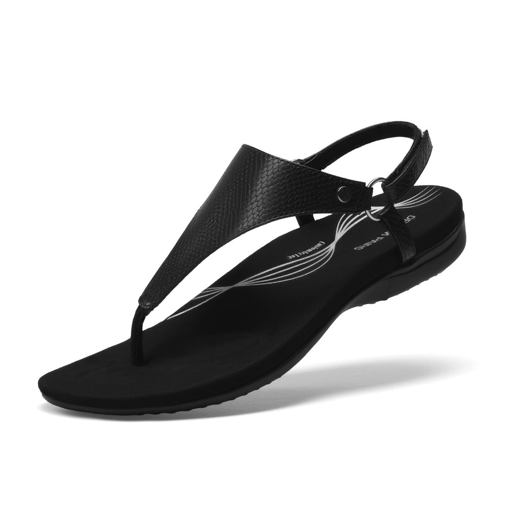 DREAM PAIRS Women's Flat Sandals Arch Support Orthopedic Comfortable Soft Cushion Summer T-Strap Walking Thong Sandals,Size 8.5,All Black,SDFS2407W