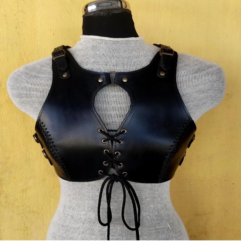 ARTIZANSTORE Medieval Leather Woman Black Viking Chest- Armor LARP cosplay Cuirass Armor viking Halloween Costume Armor