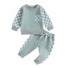 Fernvia Toddler Baby Girl Clothes 3 6 9 12 18 24 Months Fall Outfits Solid Long Sleeve Sweatshirt Tops + Pants Set (K-Green, 0-6 Months) view 1