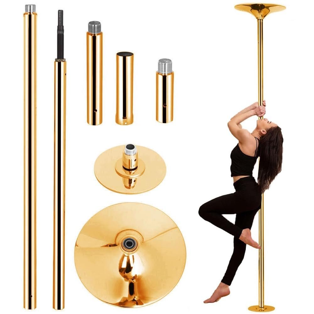 BBHW Removable Stripper Pole Workout Equipment, Heavy Duty Dance Pole Spinning & Static Modes, Gold Dancing Fitness Ballet Pole, Easy Setup (Size : 2.7M-3.2M(8.9FT-10.5FT))
