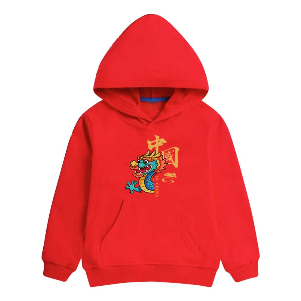 Happy 2022 Chinese New Year of the Dragon Unisex Red Hoodie Sweatshirt for Boys Girls Kids (F, 10-11 Years)